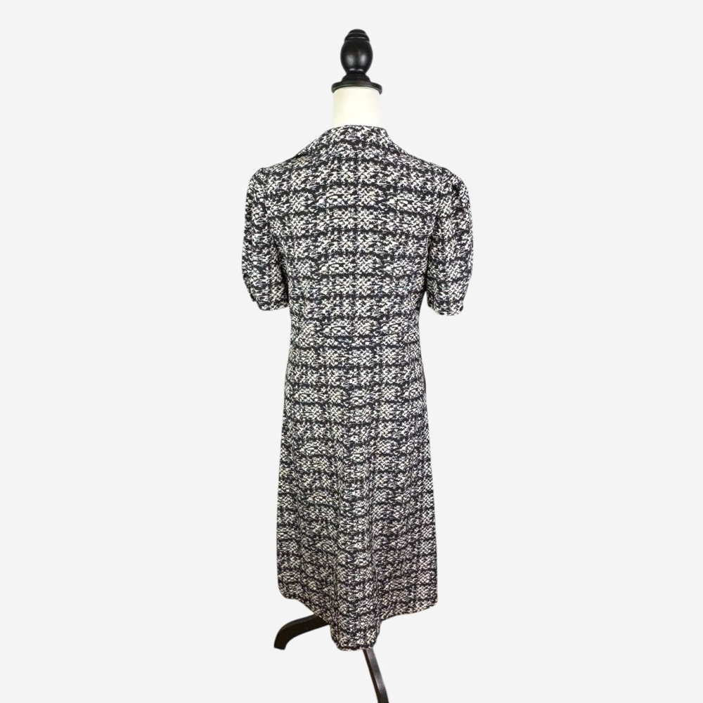 St John Jared Tweed Print Silk Shirtdress Size 4 Midi Goldtone Buttons - Picture 9 of 16